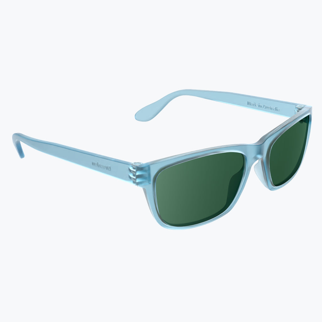 Denim Blue Sunglasses With Green Tint