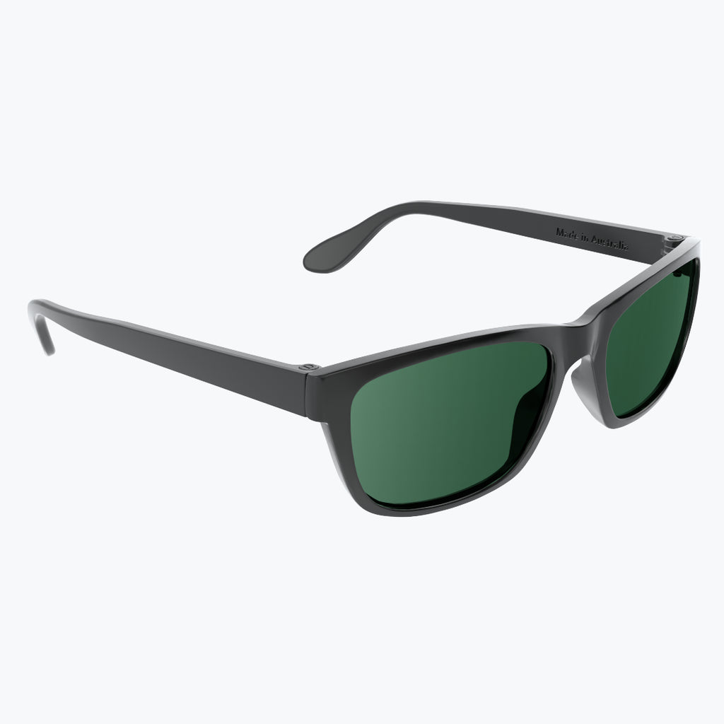 Recycled Black Sunglasses With Green Tint
